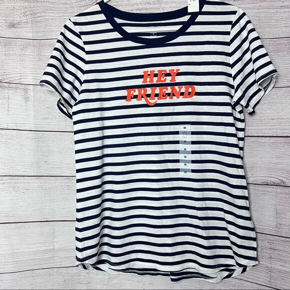 Old Navy Women's Short Sleeve Striped Graphic Tee Sz M - Picture 1 of 8